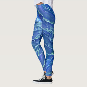 Leggings Abstracción acrílica de mármol azul y blanco