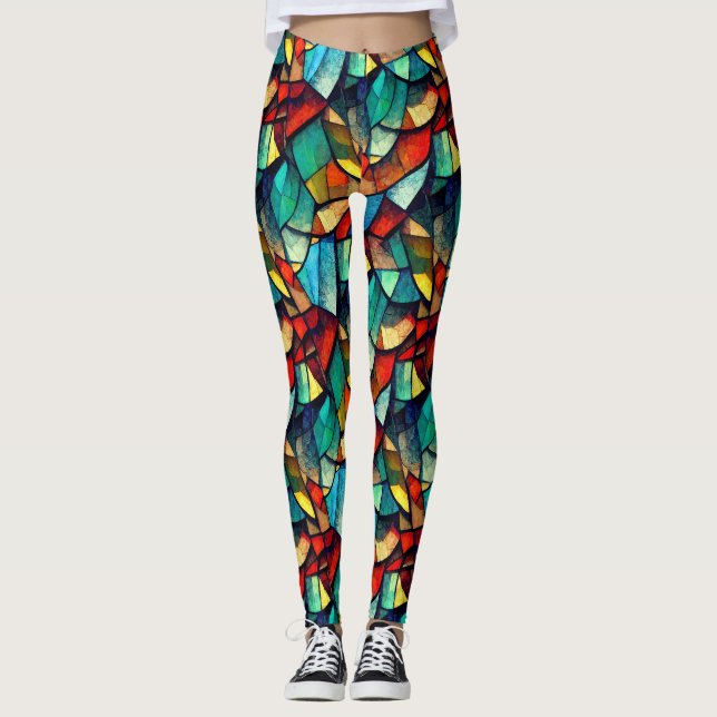 Leggings Abstracción de vidrio manchado colorido (Anverso)