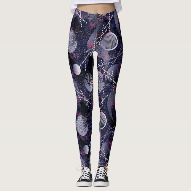Leggings abstracción geométrica azul y roja. (Anverso)