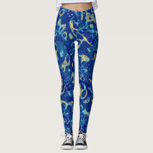 Leggings Abstracción gráfica en blanco azul marino y amaril