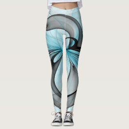 Leggings Abstract Anthracite Gray Blue Modern Fractal Art