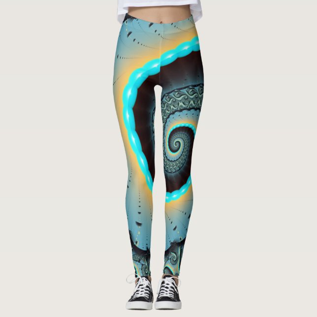 Leggings Abstract Blue Turquoise Orange Fractal Art Spiral (Anverso)