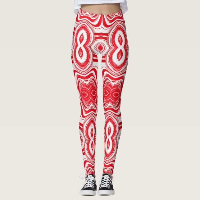 Leggings Abstract Cyber Pattern | Hypnotic Red/White  (Anverso)