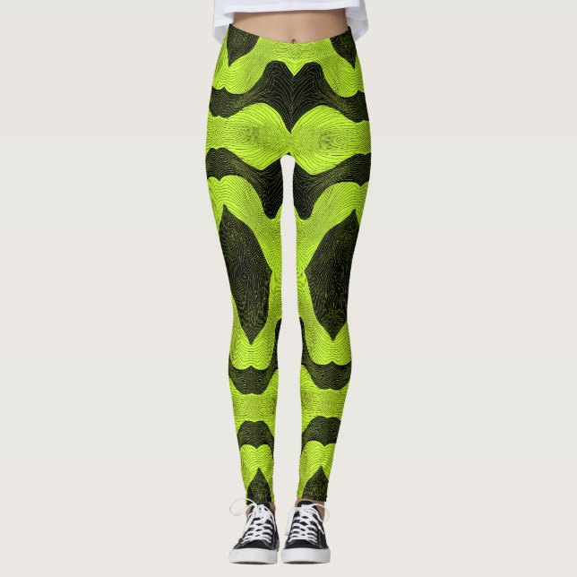 Leggings Abstract Cyber Pattern | Neon Lime & Black (Anverso)
