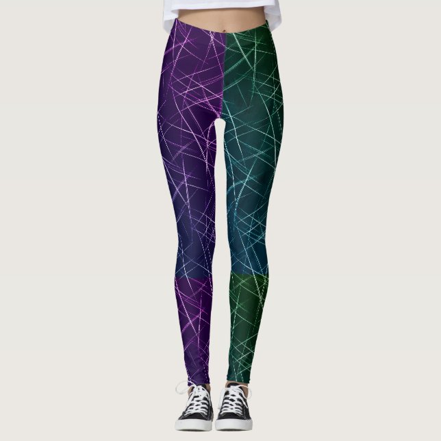 Leggings Abstract Cyber Pattern | Purple & Emerald Grid (Anverso)