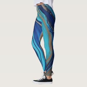 Leggings Abstract-Flow Art-Blue y Gold