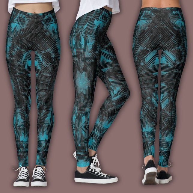 Leggings Abstract Geometric Pattern | Black and Teal (Subido por el creador)