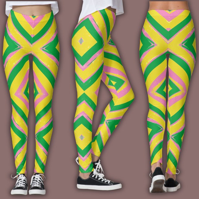 Leggings Abstract Geometric Pattern | Green, Yellow & Pink (Subido por el creador)