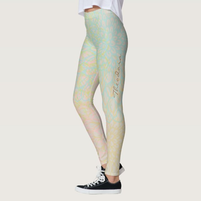 Leggings Abstract Gold Blue Floral (Izquierda)