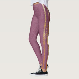 Leggings Abstract Gold Burgundy Floral