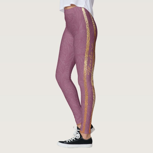 Leggings Abstract Gold Burgundy Floral (Izquierda)