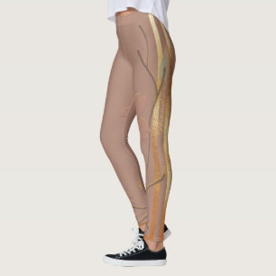 Leggings Abstract Gold Chocolate Floral