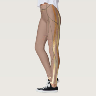 Leggings Abstract Gold Chocolate Floral