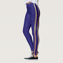 Leggings Abstract Gold Cobalt Floral