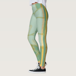 Leggings Abstract Gold Green Floral