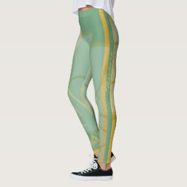 Leggings Abstract Gold Green Floral