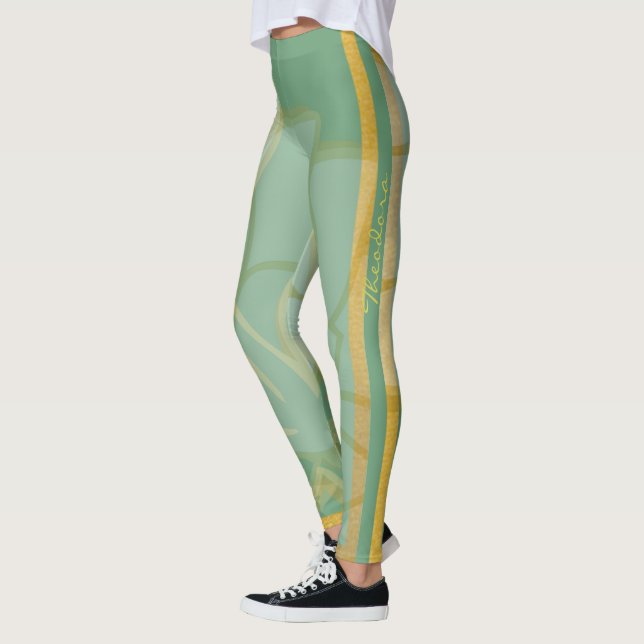 Leggings Abstract Gold Green Floral (Izquierda)