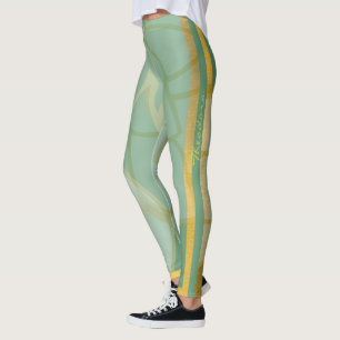 Leggings Abstract Gold Green Floral