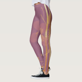 Leggings Abstract Gold Violet Floral