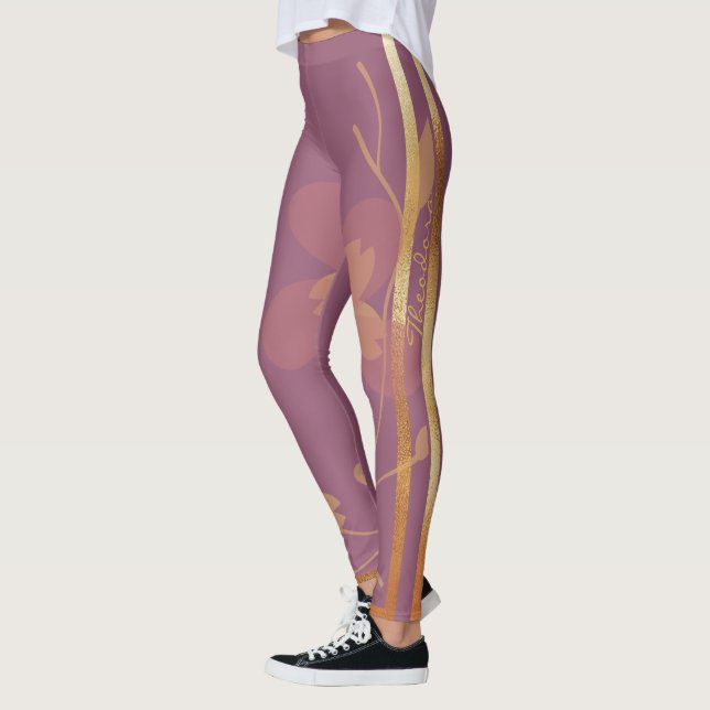 Leggings Abstract Gold Violet Floral (Izquierda)
