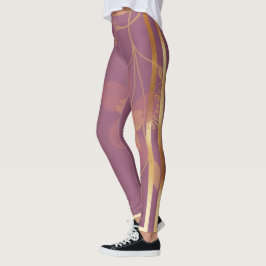 Leggings Abstract Gold Violet Floral