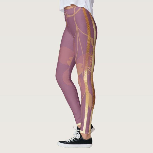 Leggings Abstract Gold Violet Floral (Izquierda)