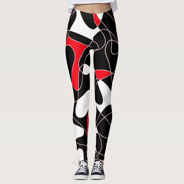 Leggings Abstract pattern - red, black and white. (Anverso)