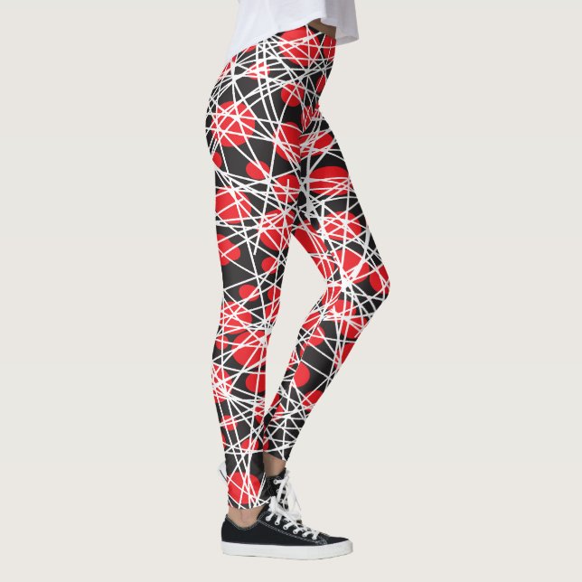 Leggings Abstract Red Dots and Tangled White Lines (Derecha)