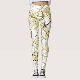 Leggings Abstract Scribbles - Mustard and Brown