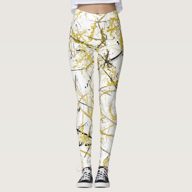Leggings Abstract Scribbles - Mustard and Brown (Anverso)