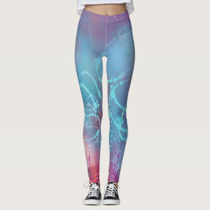 Leggings Abstract Turquoise Paint Splatter Blue Purple Legg