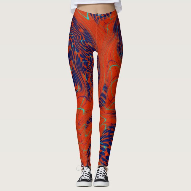 Leggings abstracto azul naranja moderno (Anverso)