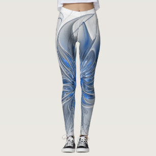 Leggings Abstracto Flor de arte fractal de color gris azul