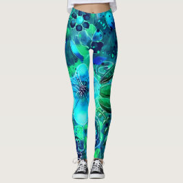 Leggings Abstracto Floral Verde azulado Blue Leaves Flores