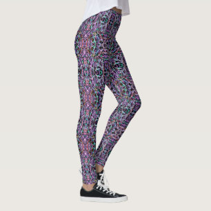Leggings Abstracto geométrico alucinante en púrpura, verde,