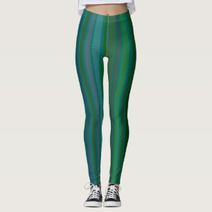 Leggings Abstracto, Irregular, Rayas Verdes y Azules Torcid