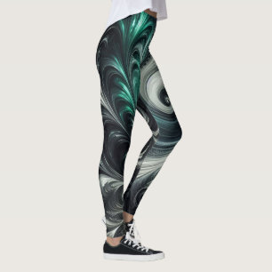 Leggings Abstracto Moderno Giratorio Verde, Plateado y Negr