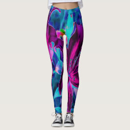 Leggings Abstracto púrpura y rosa caliente Flores de lirio 
