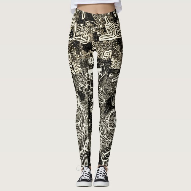 Leggings abstractos de sepia negra (Anverso)
