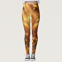 Leggings Abundancia de Otoño Dorado • Hoja Radiante y Cha d