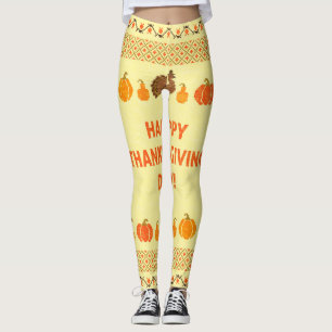 Leggings Acción de Gracias: diseño de cartas bordadas retro