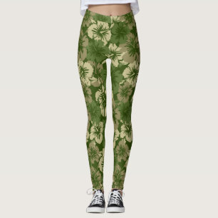 Leggings Aceituna floral tropical hawaiana del hibisco