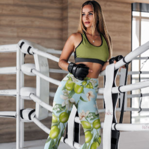 Leggings Aceitunas verdes con estampado floral blanco Pie