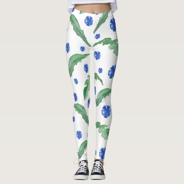 Leggings Acentos de acianos azules a la acuarela (Anverso)