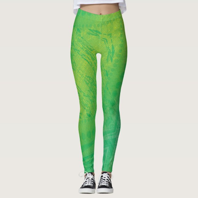 Leggings Aceptación | Patrón de Shibori azul verde amarillo (Anverso)