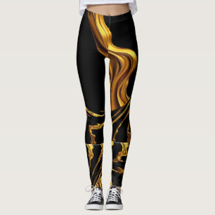 Leggings Achempong Opulento Remolino Líquido Oro Diseño Neg