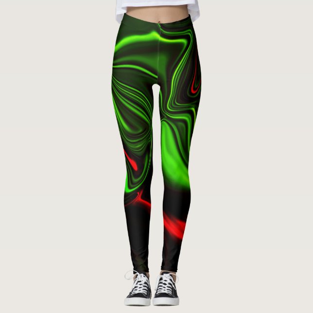 Leggings Acos curvos verdes y rojos sobre fondo verde oscur (Anverso)