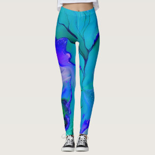 Leggings Acrílico Abstracto Creativo Azul, Púrpura y Verde