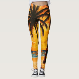 Leggings Activos Paraíso Tropical Amarillo Marrón