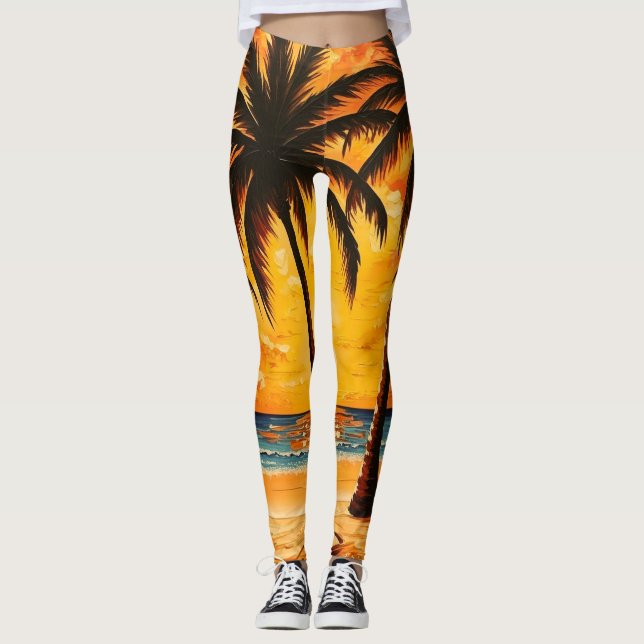 Leggings Activos Paraíso Tropical Amarillo Marrón (Anverso)